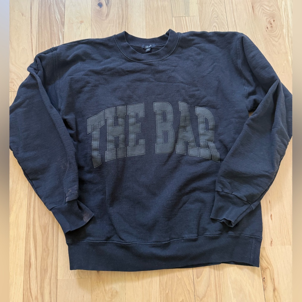 THE BAR Black Varsity Sweatshirt Boyfriend Fit Size M *stains